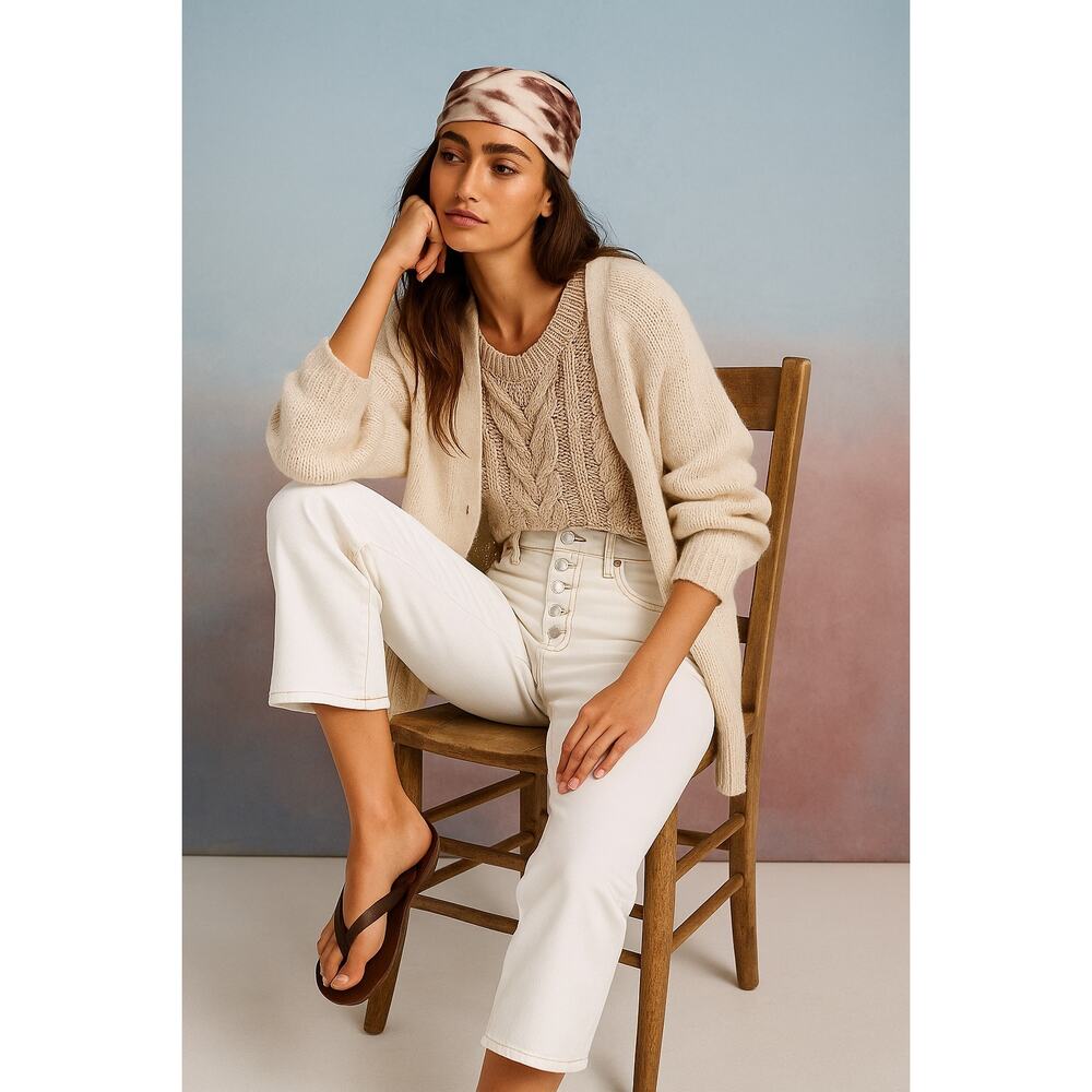 Free People- EDWIN Bound Marli Ankle Jeans White Sz 30 High Rise Button Fly NWT - Picture 3 of 7